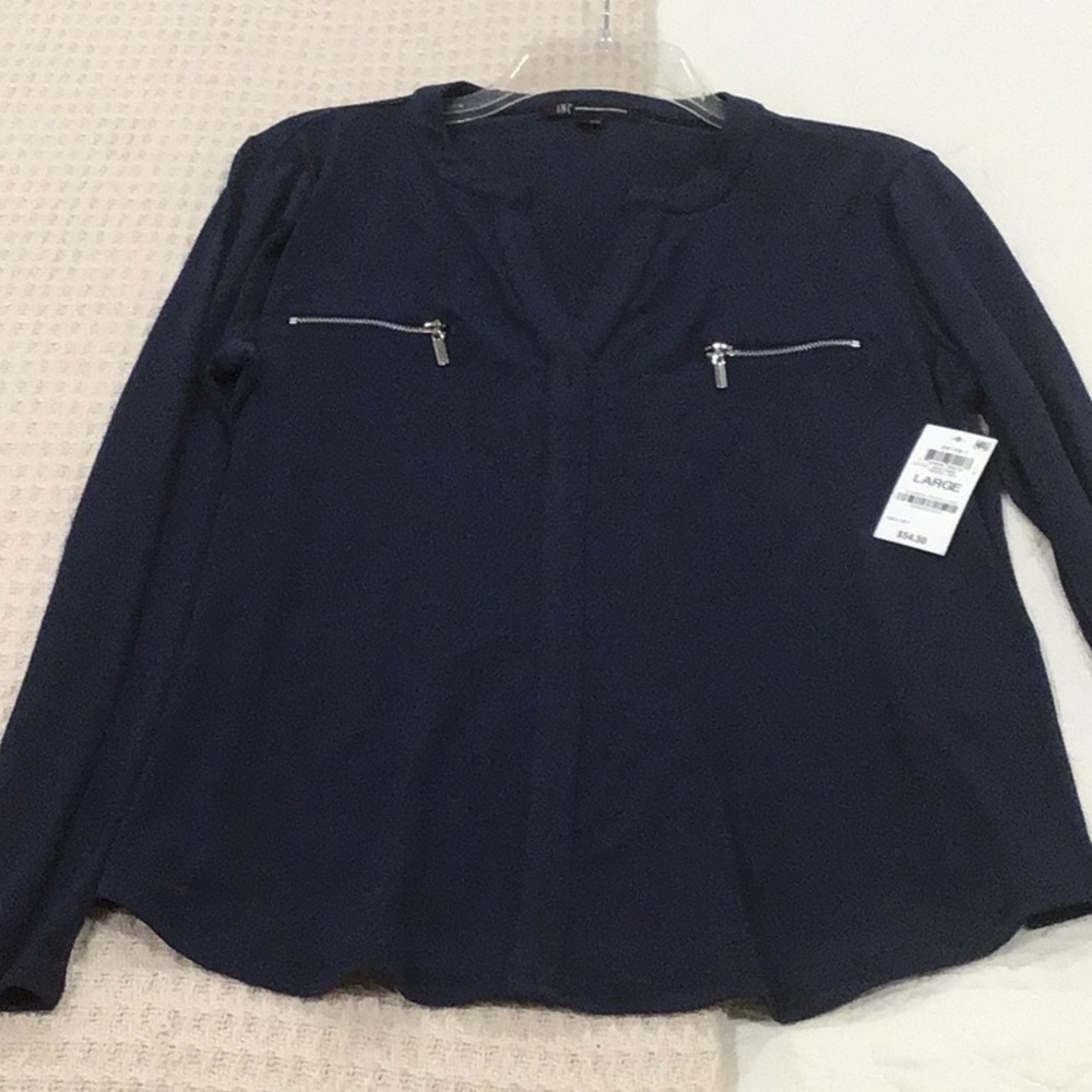 NWT I.N.C. Indigo/Navy Blue Women's Blouse with Zipper Details Size L - Picture 6 of 10